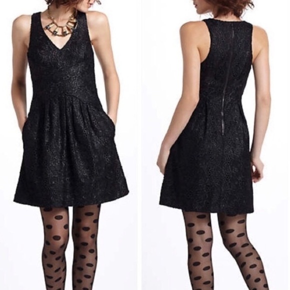 Anthropologie Leifsdottir Lingonberry Black Lace V-Neck Sleeveless Dress size 10 - Picture 1 of 16